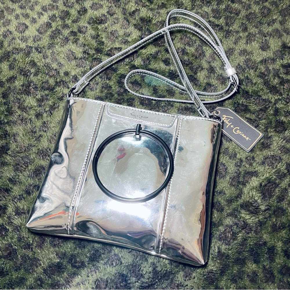 Silver Vegan Leather Crossbody Bag